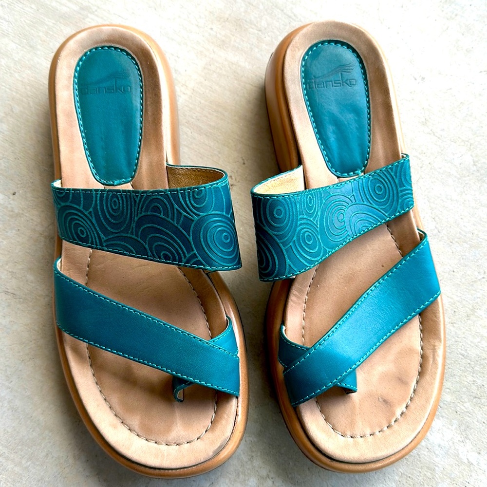 dansko sandals wedge blue Sz 38